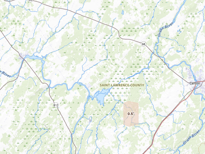 Radar-estimated hail-size map of the storm over Rensselaer Falls, NY