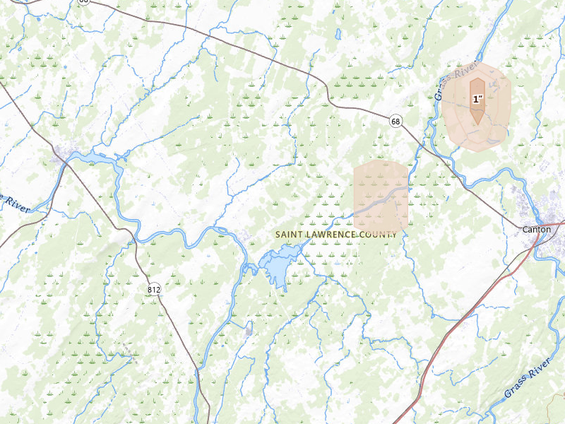 Radar-estimated hail-size map of the storm over Rensselaer Falls, NY