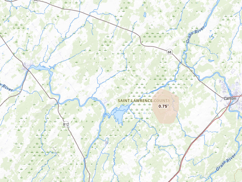 Radar-estimated hail-size map of the storm over Rensselaer Falls, NY