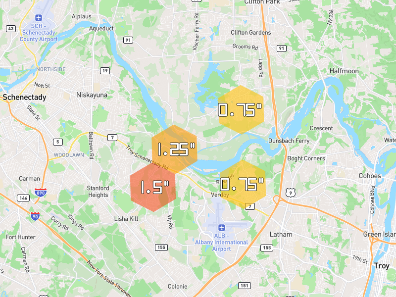 Hail map of Rexford, NY on Jul 2, 2026, hail up to 1.5"