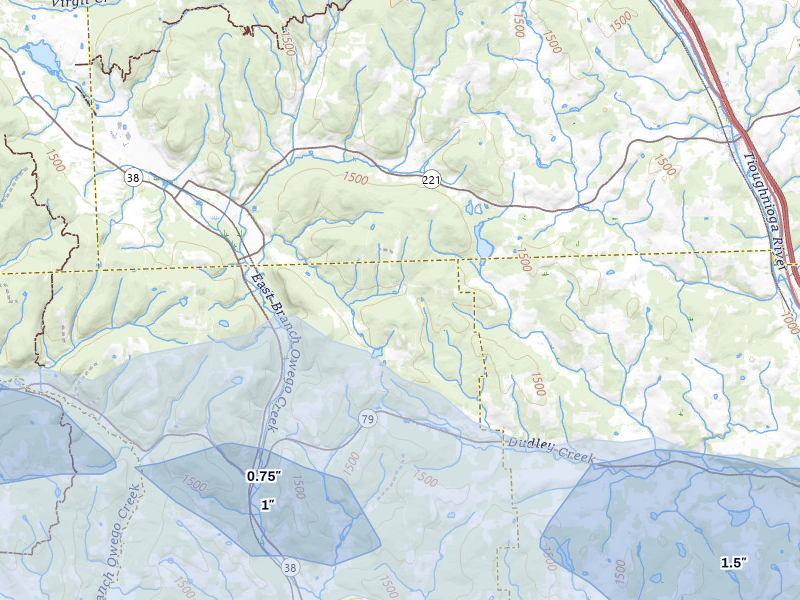 NEXRAD radar-signature map of the hail over Richford, NY