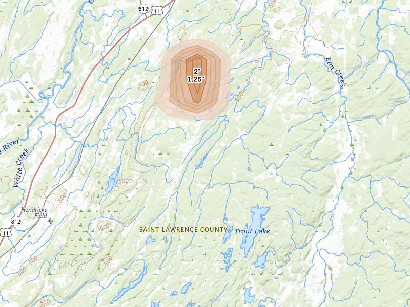 Radar-estimated hail-size map of the storm over Richville, NY