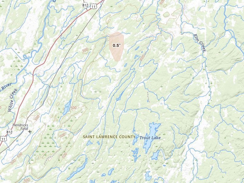 Radar-estimated hail-size map of the storm over Richville, NY on Apr 4, 2026