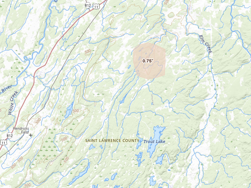 Radar-estimated hail-size map of the storm over Richville, NY on Apr 21, 2026