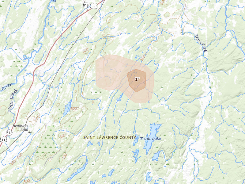 Radar-estimated hail-size map of the storm over Richville, NY on May 7, 2026