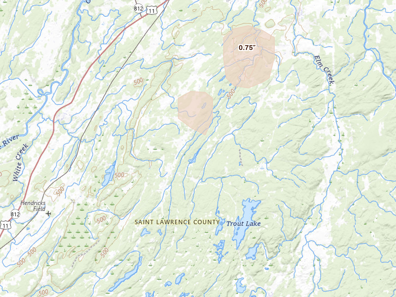 Radar-estimated hail-size map of the storm over Richville, NY on Sep 2, 2026