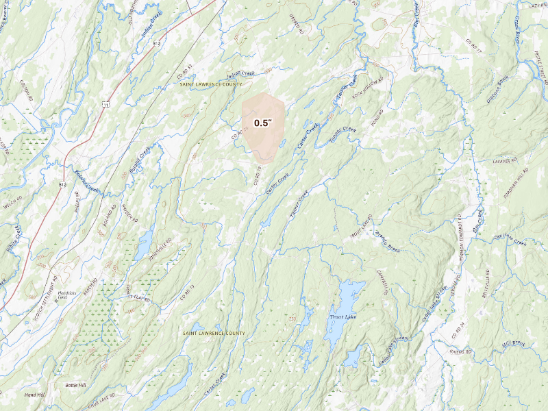 Radar-estimated hail-size map of the storm over Richville, NY