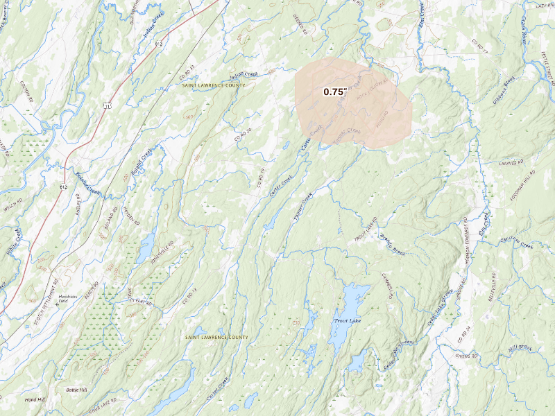 Radar-estimated hail-size map of the storm over Richville, NY