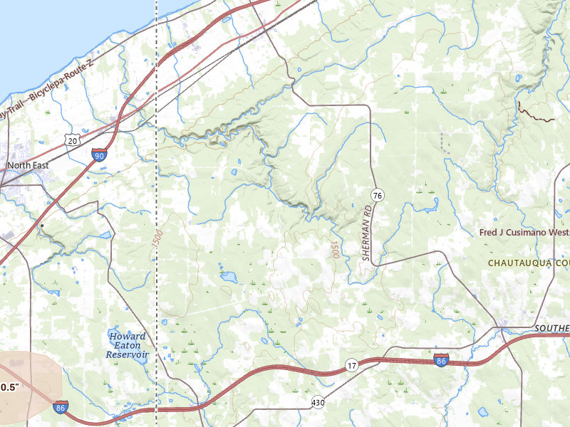 Radar-estimated hail-size map of the storm over Ripley, NY on Jul 21, 2026