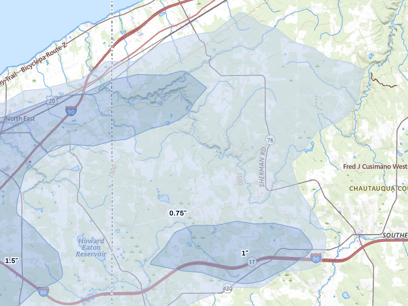 NEXRAD radar-signature map of the hail over Ripley, NY