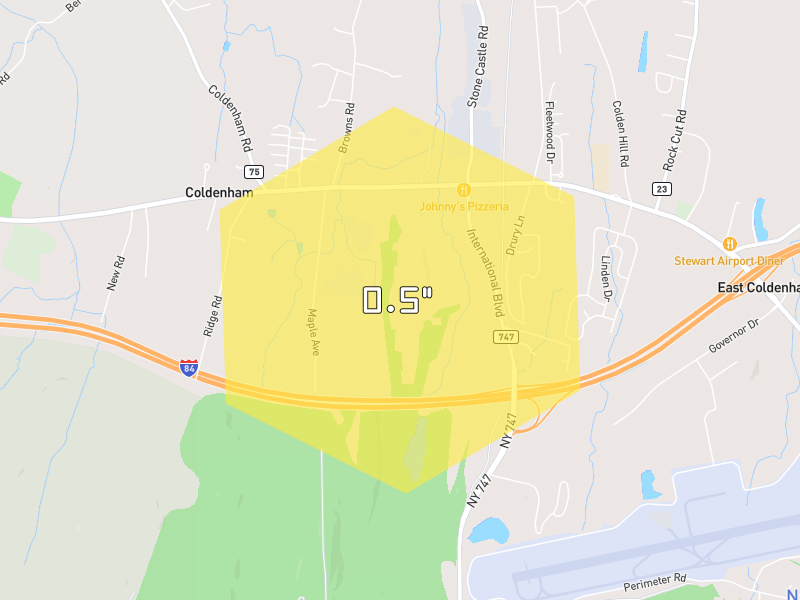 Hail map of Rock Tavern, NY on Jun 6, 2026, hail up to 0.5"