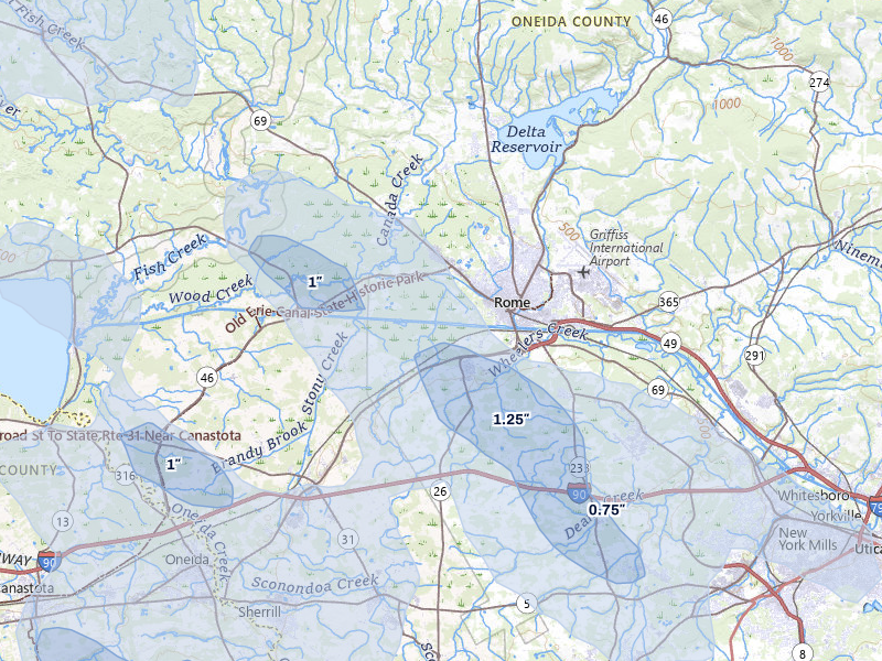 NEXRAD radar-signature map of the hail over Rome, NY