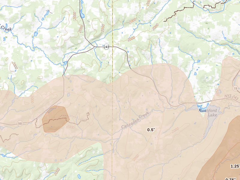 Radar-estimated hail-size map of the storm over Rushford, NY on Mar 31, 2026