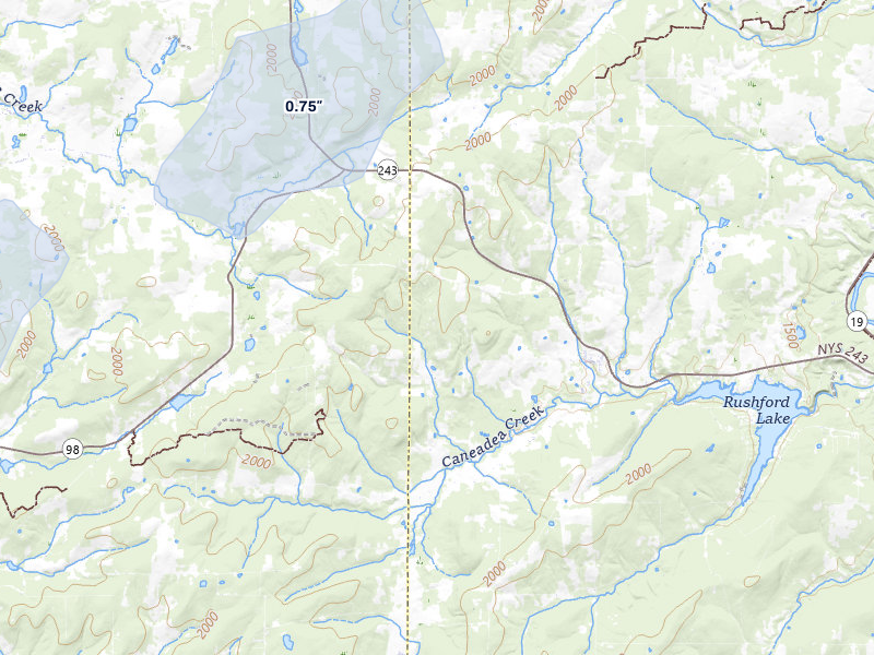NEXRAD radar-signature map of the hail storm over Rushford, NY on Jul 21, 2026