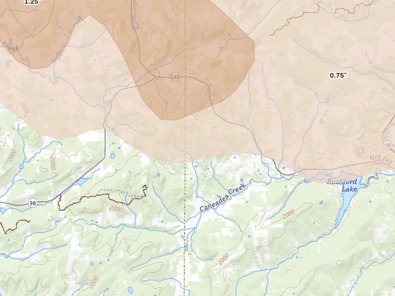 Radar-estimated hail-size map of the storm over Rushford, NY on Sep 2, 2026