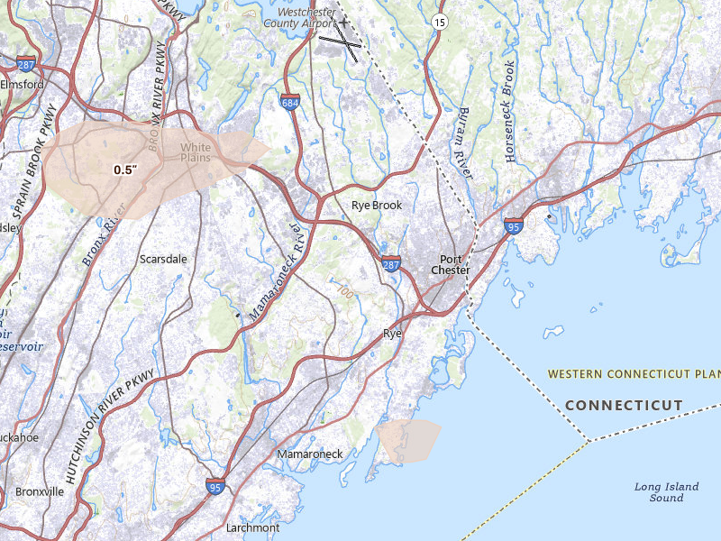 Radar-estimated hail-size map of the storm over Rye, NY