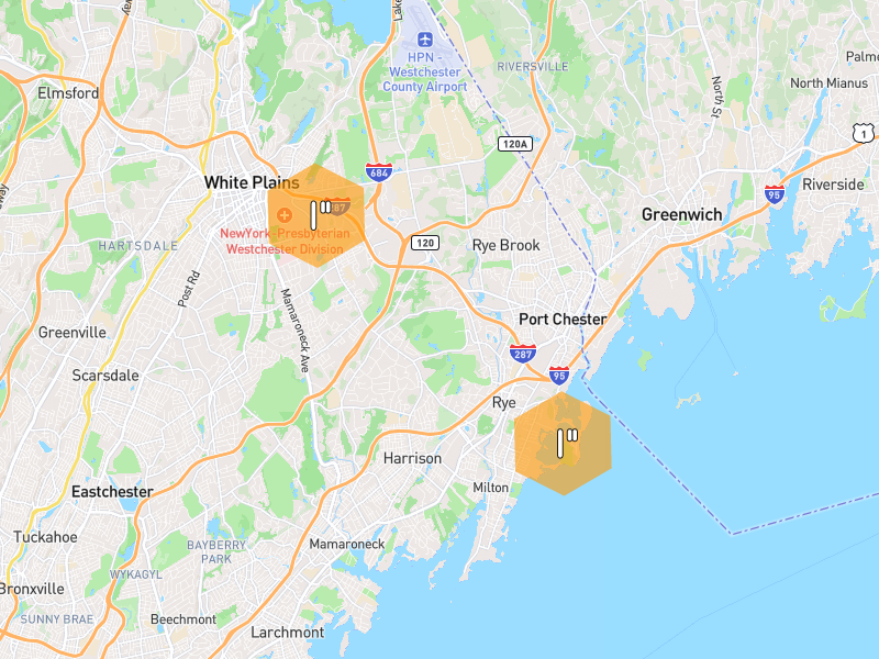 Hail map of Rye, NY on Jul 21, 2026, hail up to 1"
