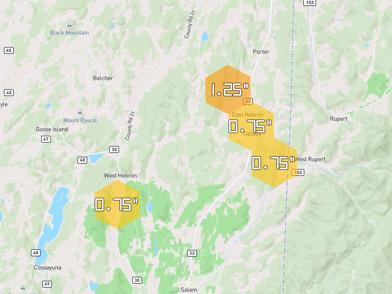 Hail map of Salem, NY on Jul 2, 2026, hail up to 1.25"