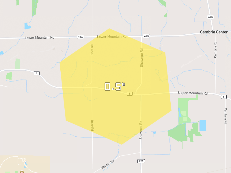 Hail map of Sanborn, NY on Jul 28, 2026, hail up to 0.5"