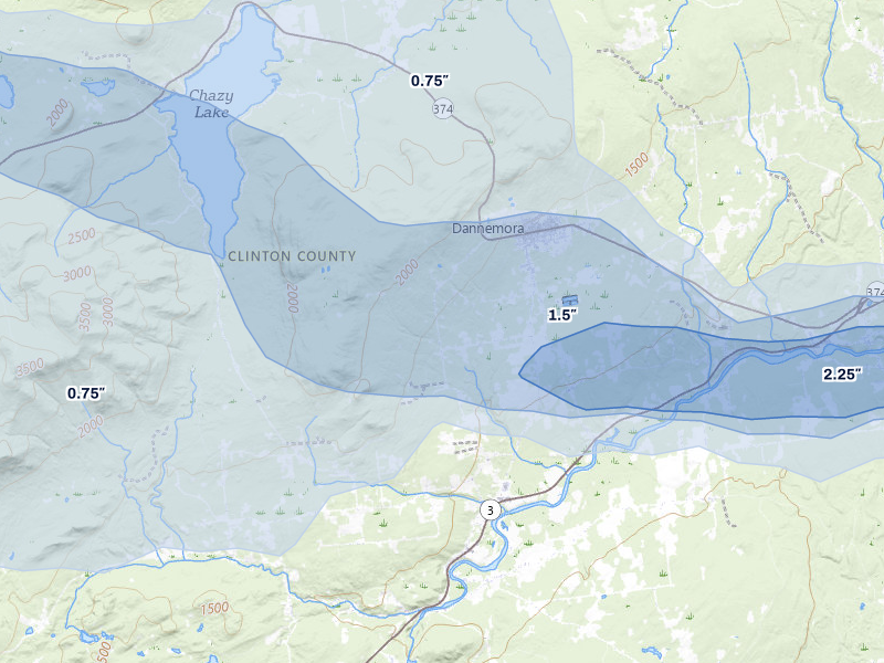 NEXRAD radar-signature map of the hail storm over Saranac, NY on Jul 1, 2026