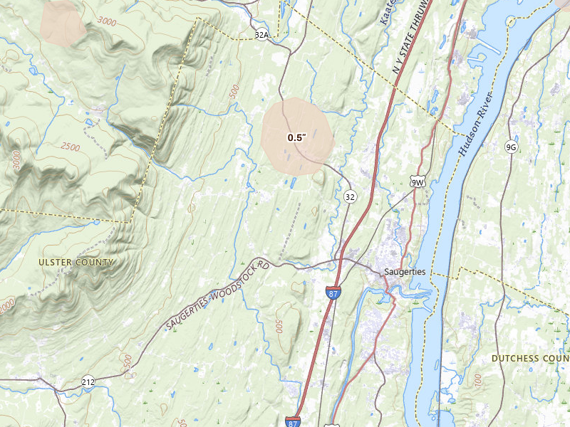 Radar-estimated hail-size map of the storm over Saugerties, NY