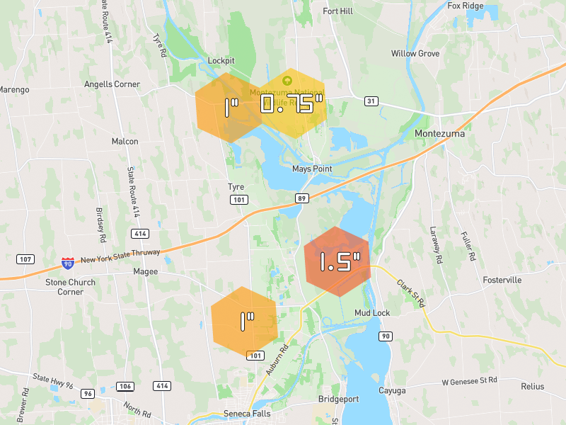 Hail map of Savannah, NY on Jun 30, 2026, hail up to 1.5"