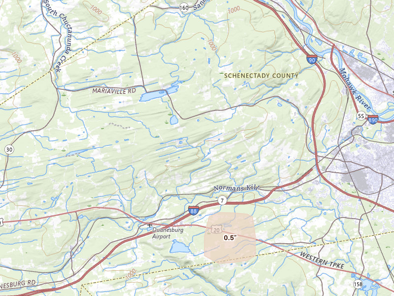 Radar-estimated hail-size map of the storm over Schenectady, NY on Jan 12, 2026