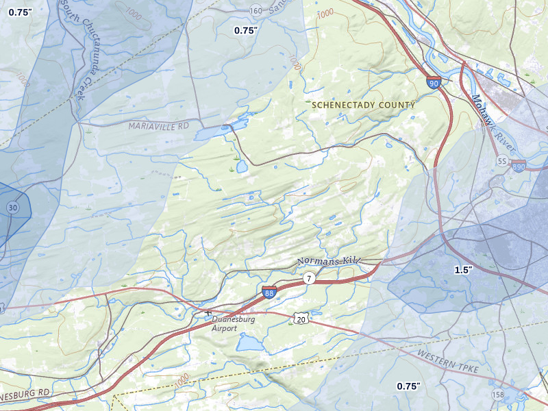 NEXRAD radar-signature map of the hail storm over Schenectady, NY on Jul 1, 2026