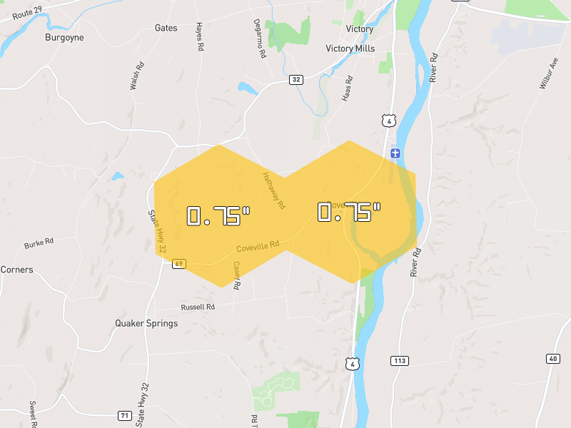 Hail map of Schuylerville, NY on Jul 2, 2026, hail up to 0.75"