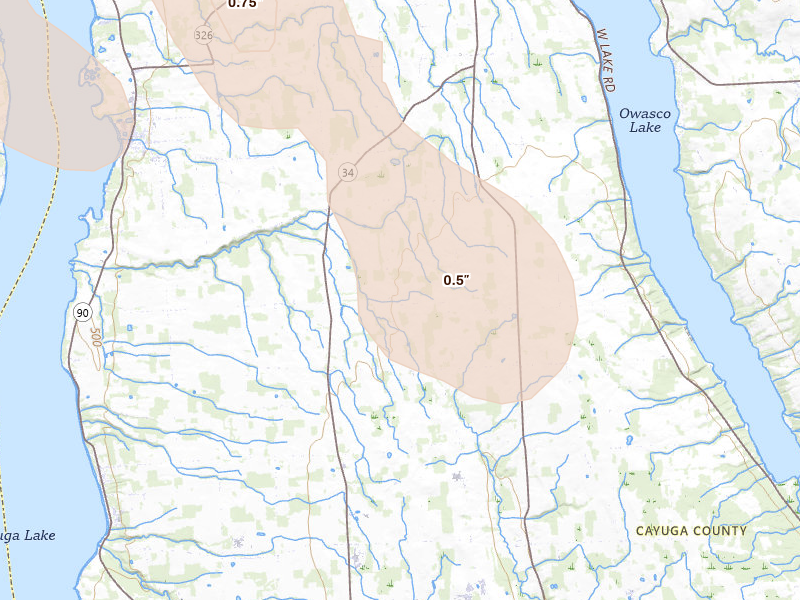 Radar-estimated hail-size map of the storm over Scipio Center, NY on Jun 30, 2026