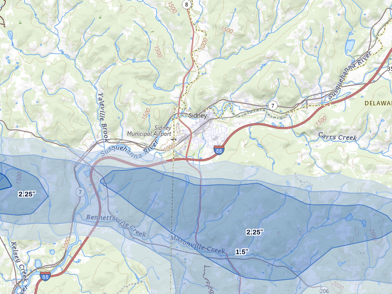 NEXRAD radar-signature map of the hail over Sidney, NY