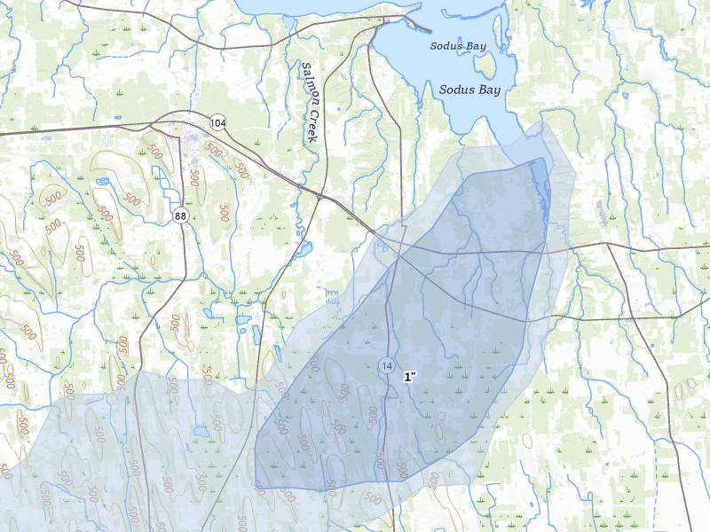 NEXRAD radar-signature map of the hail storm over Sodus, NY on May 13, 2026