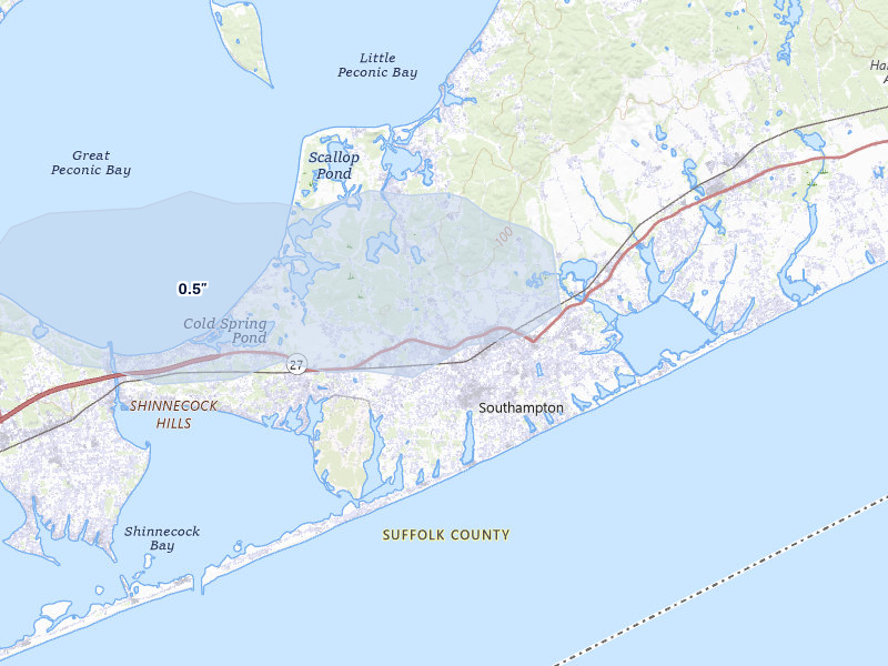 NEXRAD radar-signature map of the hail over Southampton, NY