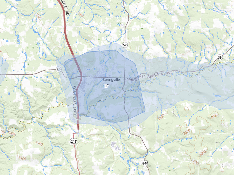 NEXRAD radar-signature map of the hail over Springville, NY