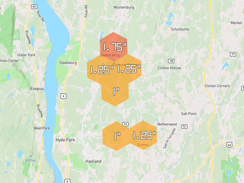 Hail map of Staatsburg, NY on Jul 28, 2026, hail up to 1.75"