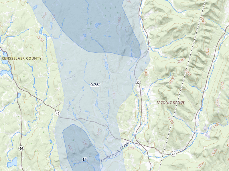 NEXRAD radar-signature map of the hail storm over Stephentown, NY on Jul 1, 2026