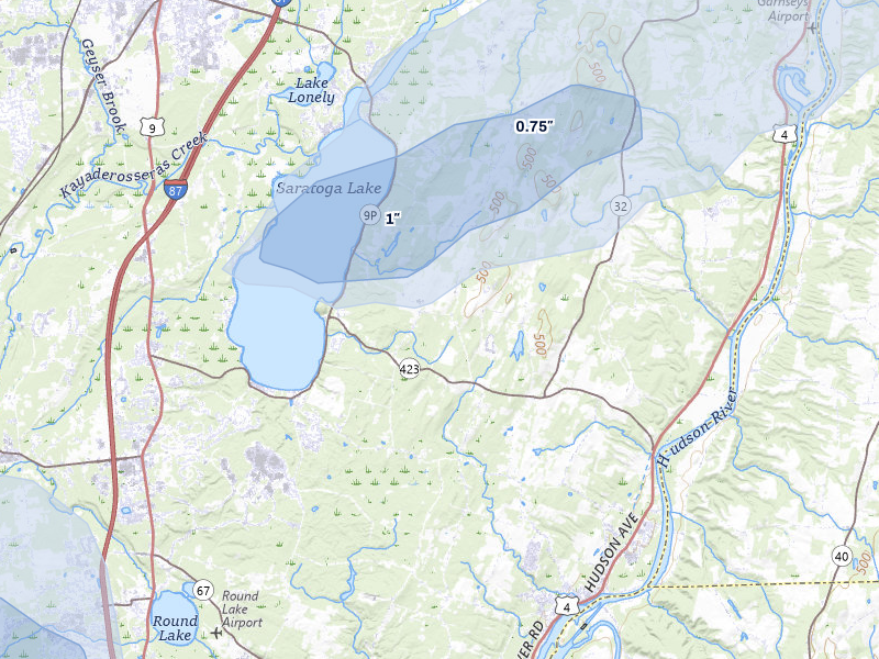 NEXRAD radar-signature map of the hail storm over Stillwater, NY on Jul 1, 2026
