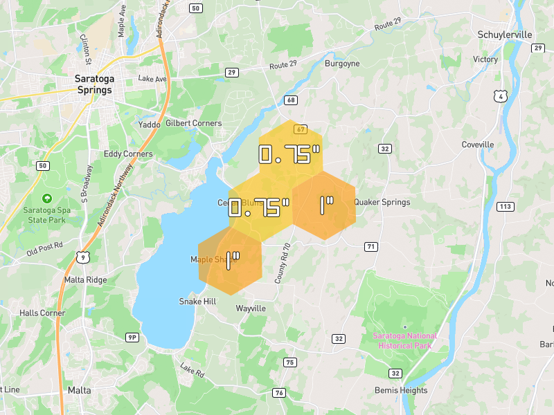 Hail map of Stillwater, NY on Jul 2, 2026, hail up to 1"