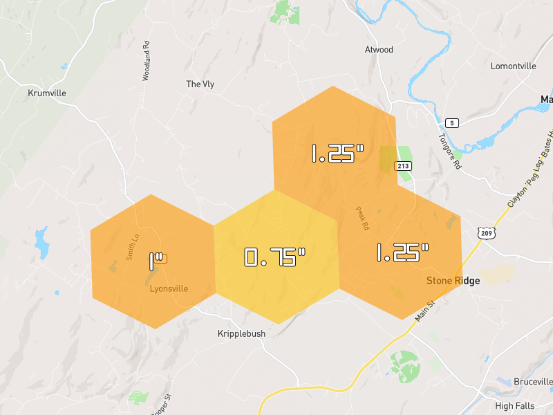 Hail map of Stone Ridge, NY on Jun 6, 2026, hail up to 1.25"