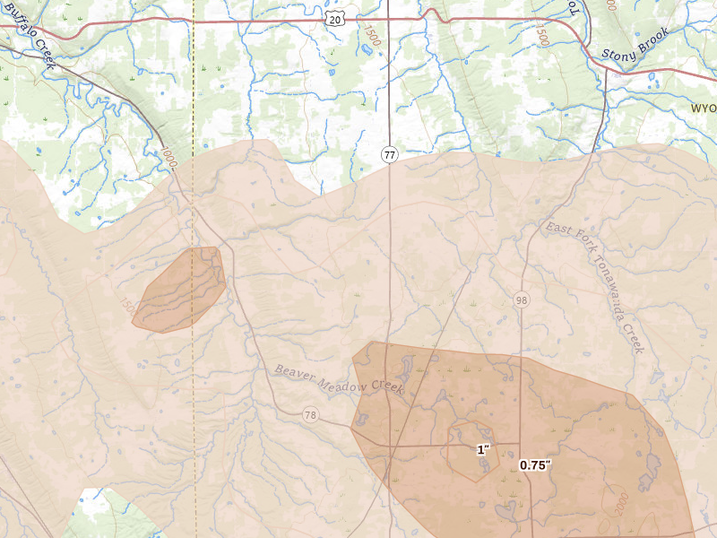 Radar-estimated hail-size map of the storm over Strykersville, NY on Sep 2, 2026
