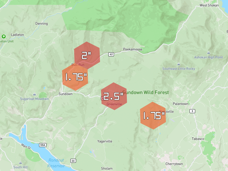 Hail map of Sundown, NY on Jul 4, 2026, hail up to 2.5"