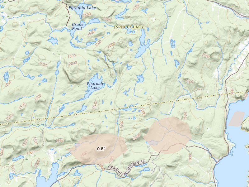 Radar-estimated hail-size map of the storm over Ticonderoga, NY on Jun 6, 2026