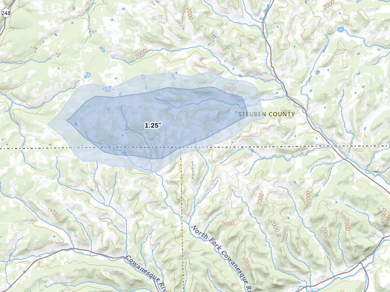 NEXRAD radar-signature map of the hail storm over Troupsburg, NY on Jul 3, 2026