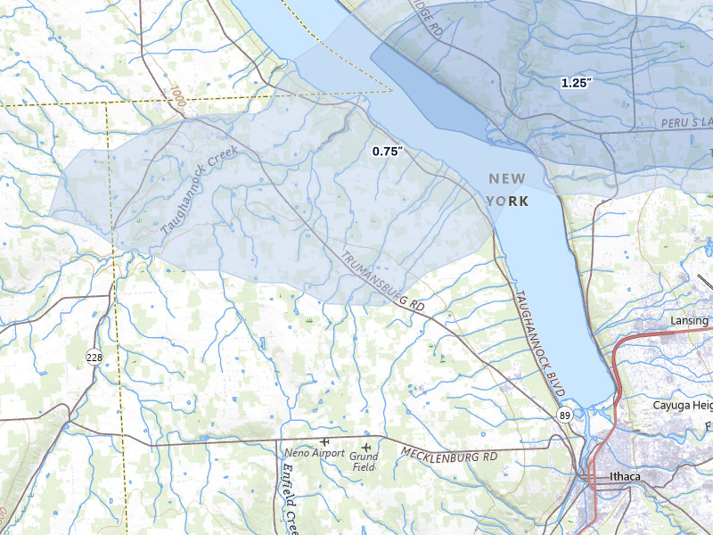 NEXRAD radar-signature map of the hail over Trumansburg, NY