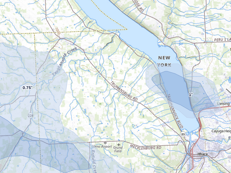 NEXRAD radar-signature map of the hail over Trumansburg, NY