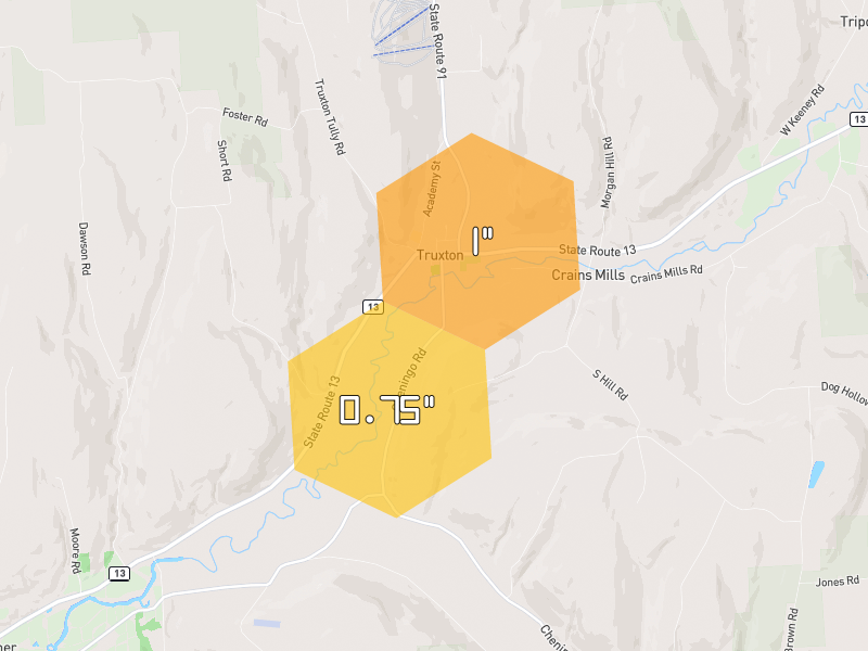 Hail map of Truxton, NY on Jul 4, 2026, hail up to 1"