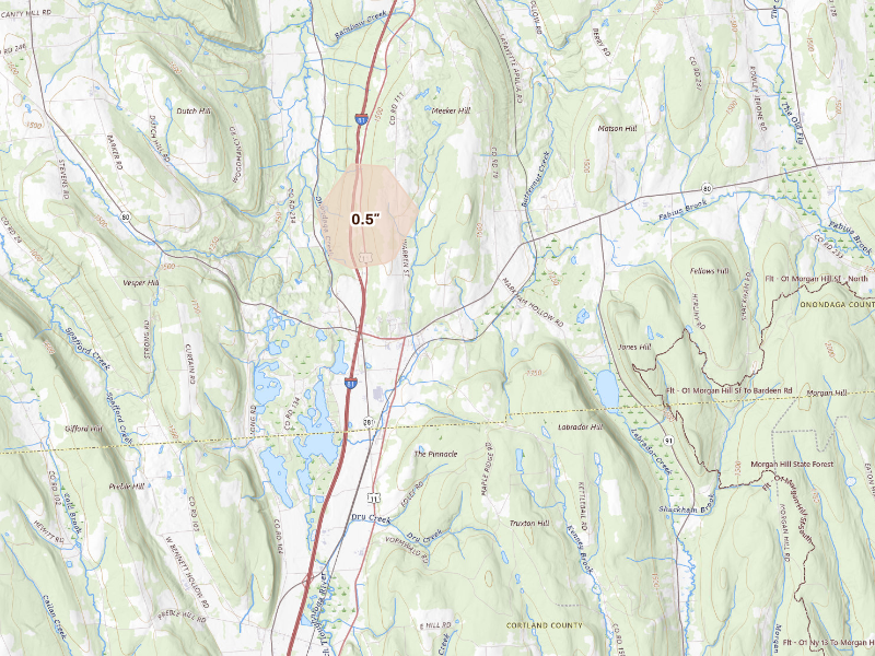 Radar-estimated hail-size map of the storm over Tully, NY