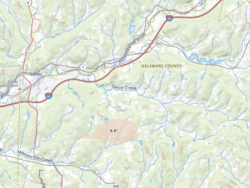 Radar-estimated hail-size map of the storm over Unadilla, NY
