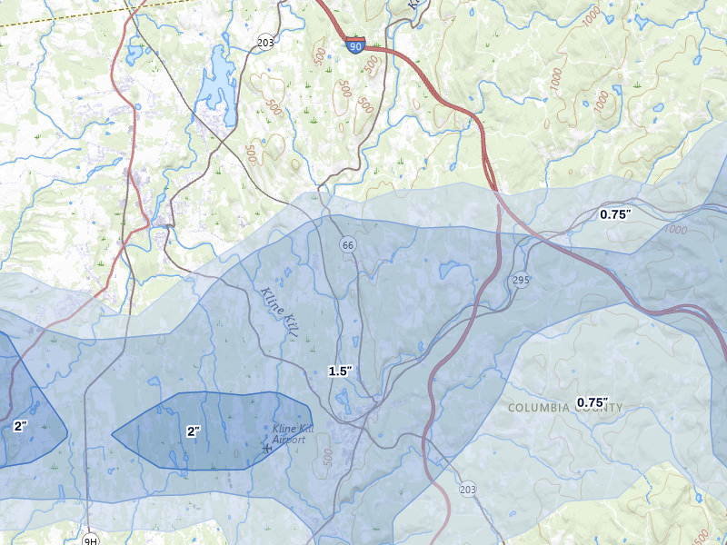 NEXRAD radar-signature map of the hail over Valatie, NY