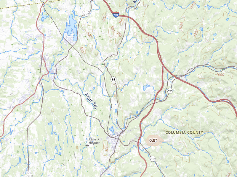 Radar-estimated hail-size map of the storm over Valatie, NY on Jul 9, 2026